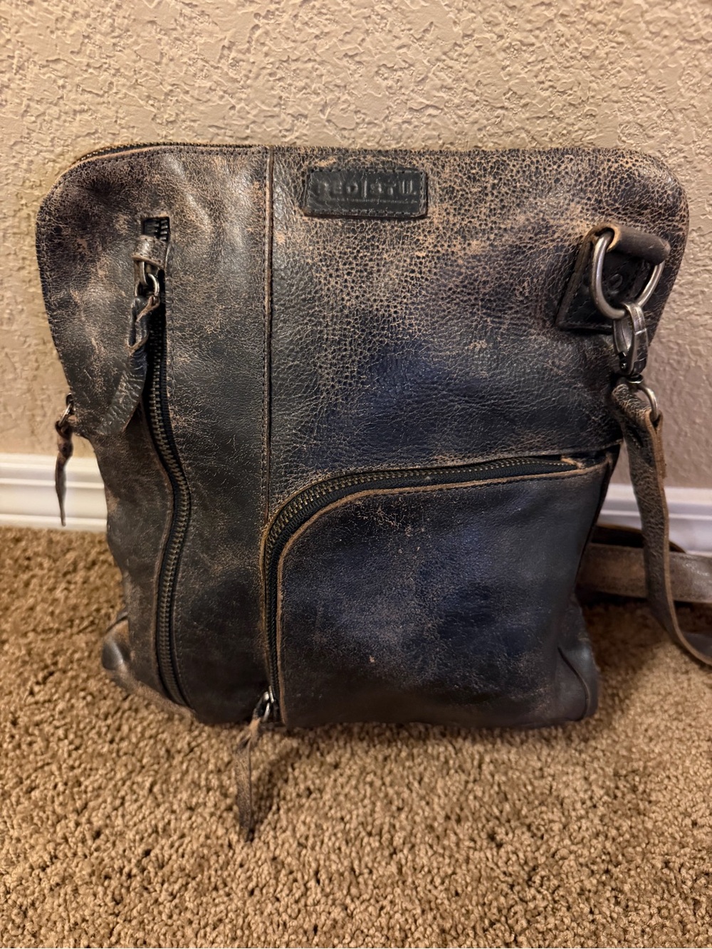 Bed Stu Distressed Black Leather Crossbody Bag
